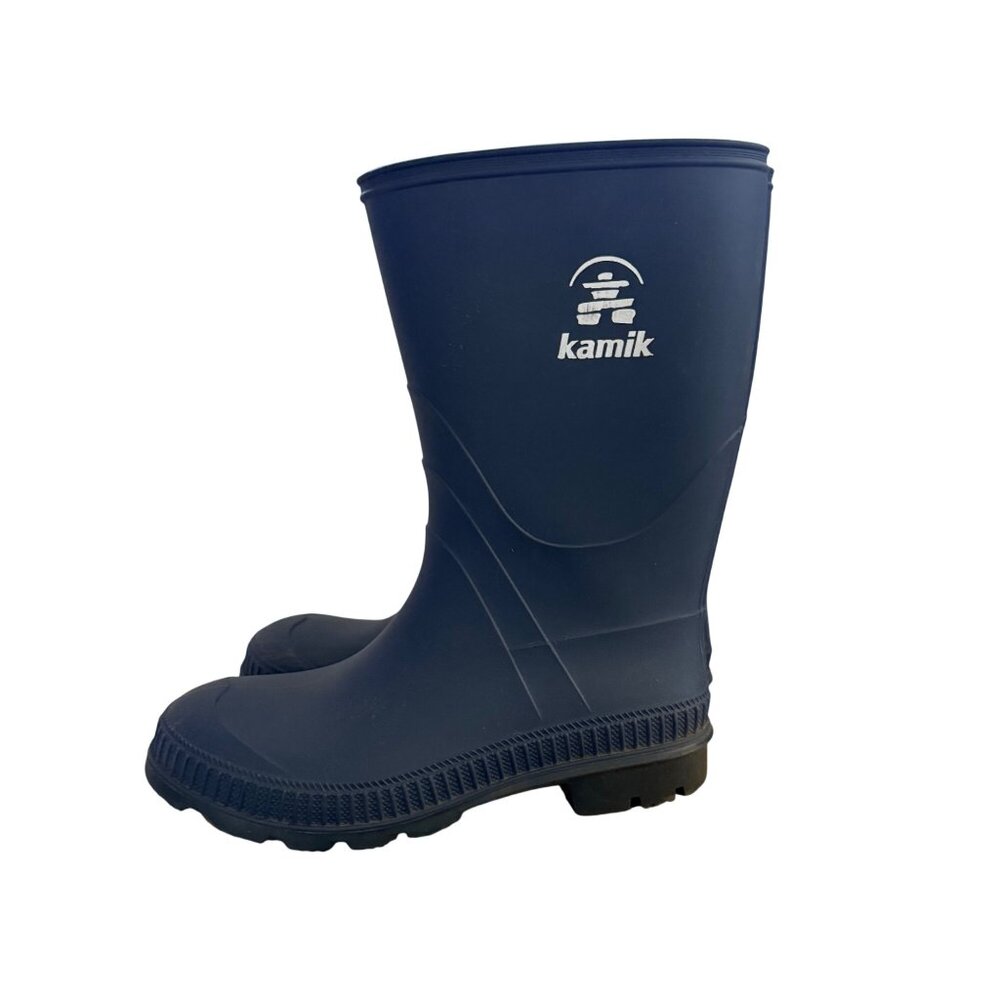 Kamik Boys Size 4 Navy Black Waterproof Rubber Knee High Outdoor Rain Boots - Picture 2 of 14